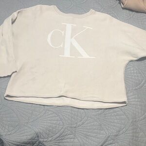 Calvin Klein Cream Cropped Sweatshirt with White CK Logo